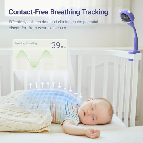 Baby Camera Monitor for AI Solution for Breathing Tracker, 2K HD Baby Monitor with Camera with Audio Viedo, Night Vision, Smartphone App, 2-Way Audio, Soothing Sound, No Monthly Fee Crib Mount