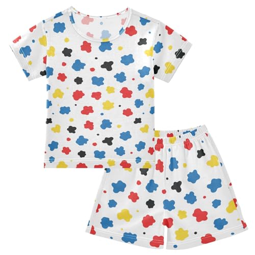 Pajama Short Sets Colorful Spots White Background Soft Cotton Summer Sleepwear 2 Piece PJS Size 5-14T