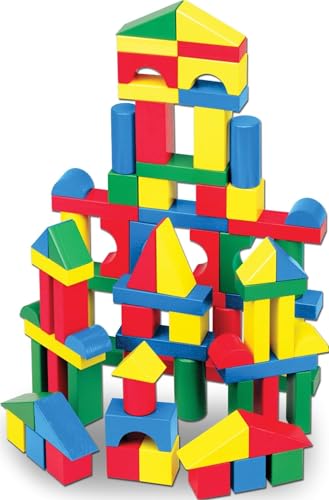 Melissa & Doug Wooden Building Blocks, 100-Piece Set of Sorting & Stacking Toys in 4 Colors and 9 Shapes, Classic Toddler Toys for Girls & Boys Ages 2+ - FSC Certified