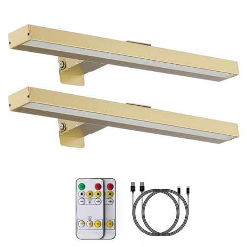 Image of MIOBLUE 2Pack Picture Lights,16in Battery Operated Picture Lights for Paintings,Metal Rechargeable Art Display Light with Remote Control,Dimmable /Timer Off Dartboard Light for Paintings,Picture,Frame