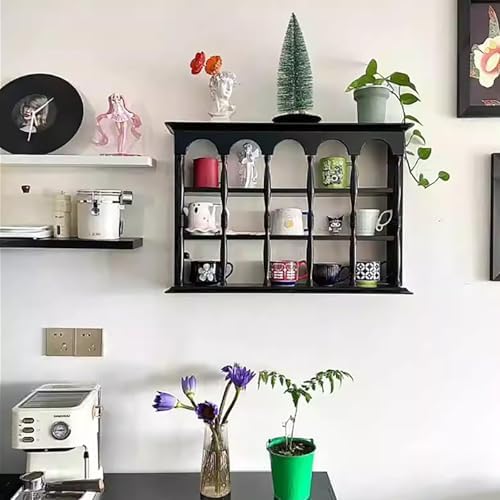 Rustic Wall-Mounted Mug Shelf, Wooden Cup Holder Rack for Coffee Mugs, Small Space Storage Solution for Kitchen, Living Room & Office, Brown Finish