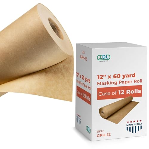 IDL Packaging Premium 12" x 60-Yard Green Masking Paper Roll (Case of 12) - Masking Paper with Oil and Water Resistance - Kraft Material to Protect Surfaces - Perfect for Automotive Painting