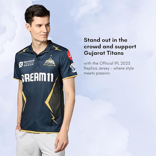 playR Men's Geometric Regular Fit Gujarat Titans Official Replica Jersey IPL 2025 Adult Half Sleeve