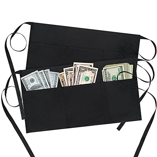Image of BOHARERS Waist Apron with 3 Pockets - Black Waitress Waiter Server Short Aprons