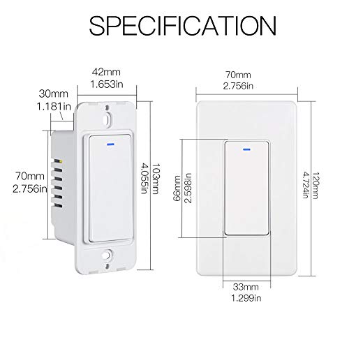 Moesgo WS-US-DSW-MG Wifi Wall Push Button Smart Light Switch,Multi-Control, 2.4Ghz Wifi Light Switches, Neutral Wire Required,Remote Control Smart Life/Tuya thumb #6