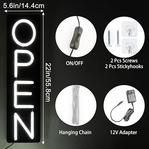 Image of Open Signs for Business 12V /2A Ultra Bright LED Neon Open Sign 22 Inch Lighted Open Sign Electric Light Up Open Sign for Business Storefront Window Glass Door Retail Shop Store Bar Salon