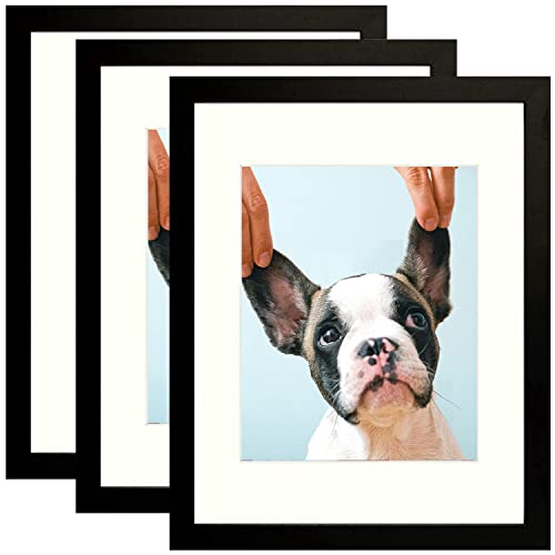 Ainahyva Picture Frames 8X10 Picture Frame Set Of 3, Made Of High Definition Plastic Glass For 5X7 With Mat Or 8X10 Without Mat, Table Top And Wall Mounting Decor, Pre-Installed Wall Mounting Hardware (Black) #TOP18