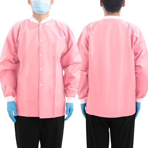 Image of JMU 10-100 Pack Disposable Lab Coats, SMS Disposable Medical Jackets | Disposable Lab Coats for Men and Women, Knit Cuffs Collar, 3 Pockets
