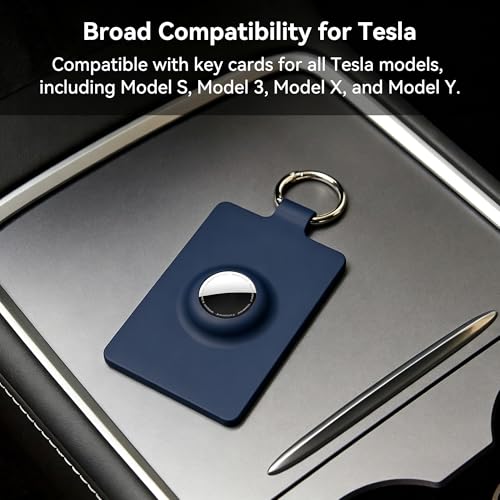 Image of Card Holder for Tesla Keycard with AirTag Slot, Soft Silicone Key Card Protective Case Cover for Tesla Model 3 Y S X Cybertruck,Key Holder with Keychain Key Rings - 1 Pack,Blue