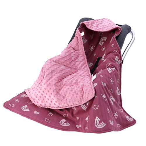 Image of amo nenes Winter Car Seat Blanket for Babies, Warm Minky Dot Carseat Swaddle Blankets for Infants Newborn, Universal Fit for Baby Car Seat, Leaf, Sun, 35.4"x35.4"