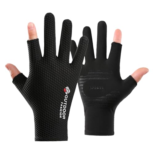 Renchey Guantes de Pesca con Dos Dedos Cortados,Guantes de Pesca al Aire Libre,Guantes de Pesca con Pantalla táctil con Corte de Dos Dedos - Guantes de protección UV Accesorios de Pesca con Mosca