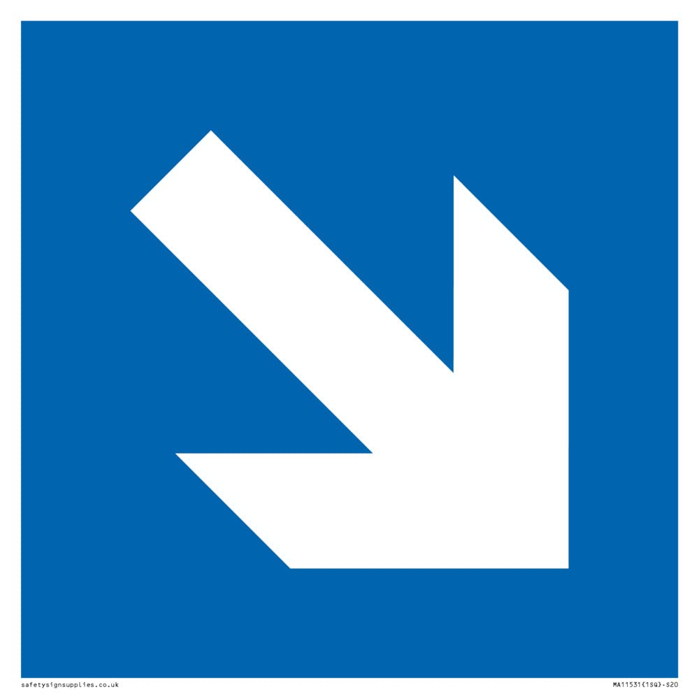 Viking Signs Custom Mandatory: Down right arrow Sign - 200x200mm - S20, Blue/White