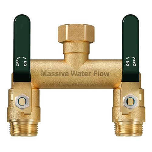 HugWaFlw Distributeur 2 Voies, Robinet Double Machine a Laver, Adaptateur Robine, 2 Voies Diviseur de Tuyau Arrosage, Filetage de 3/4Pouce, Débit d'eau...