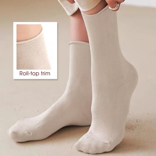 Image of Fszsaa MultiParis Novelty Slouchy Socks For Women Roll Top Socks Ankle Socks Vintage Ruffle Cotton Dress Socks