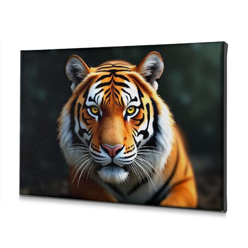Tableau tigre en toile orange et noir 30x40 cm pour décoration murale