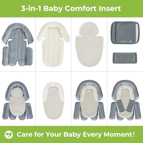 COOLBEBE Upgraded 3-in-1 Babybody Support & Strap Covers Set for Newborn Infant - Extra Soft Car Seat Insert Cushion Pad, Perfect for Carseats, Strollers, Swing