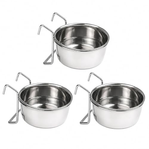Image of Pets Empire Best Stainless Steel Birds Coop Cup Feeder Bowl (300 ML Pack of 3, Hook)