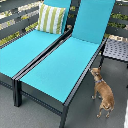 Image of PURPLE LEAF Pool Chaise Lounge 4 Pieces w /Wheels, Textilene Turquoise Blue | Rustproof Aluminum Frame, 5-Position Reclining Back, Easy-Clean, All-Weather Durable, UV-Blocked Fabric, Side Table Include
