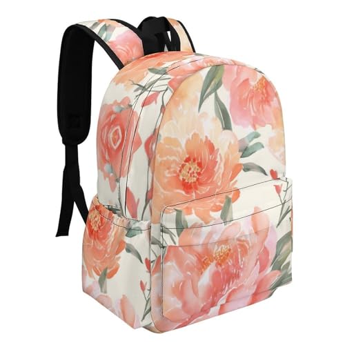 Peach Peony Printed Backpack Water-Resistant Pack Bulk Backpack Lightweight Travel Backpack2