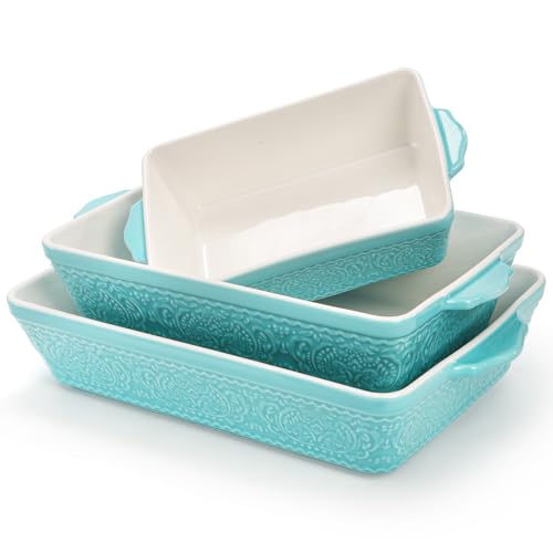SOUJOY Set of 3 Porcelain Baking Dishes, Casserole Dishes for Oven, Rectangular Bakeware Set with...