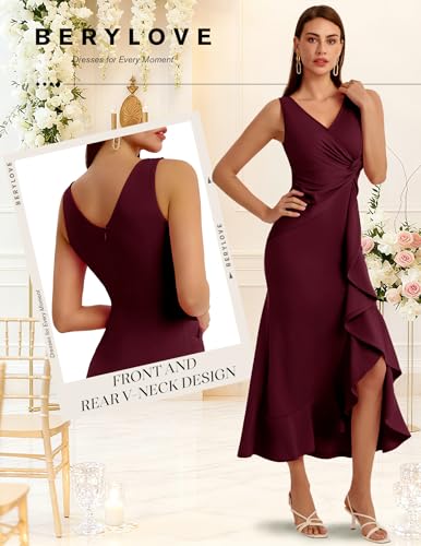 Image of BeryLove Formal Wedding Guest Evening Midi Ruffle Dresses Prom Cocktail Party Mother of The Bride Dress