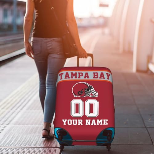Image of Custom Tampa Bay Luggage Cover Personalized Football Style Suitcase Cover with Name Number Customized Washable Elastic Sports Travel Suitcase Protector for Business Vacation Gifts