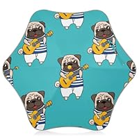Cute Pug Dog Green Girls Umbrella for Kids Windproof Sun Umbrella Uv Protection Reflective Strip Floral Rain Umbrellas for Boy J Stick