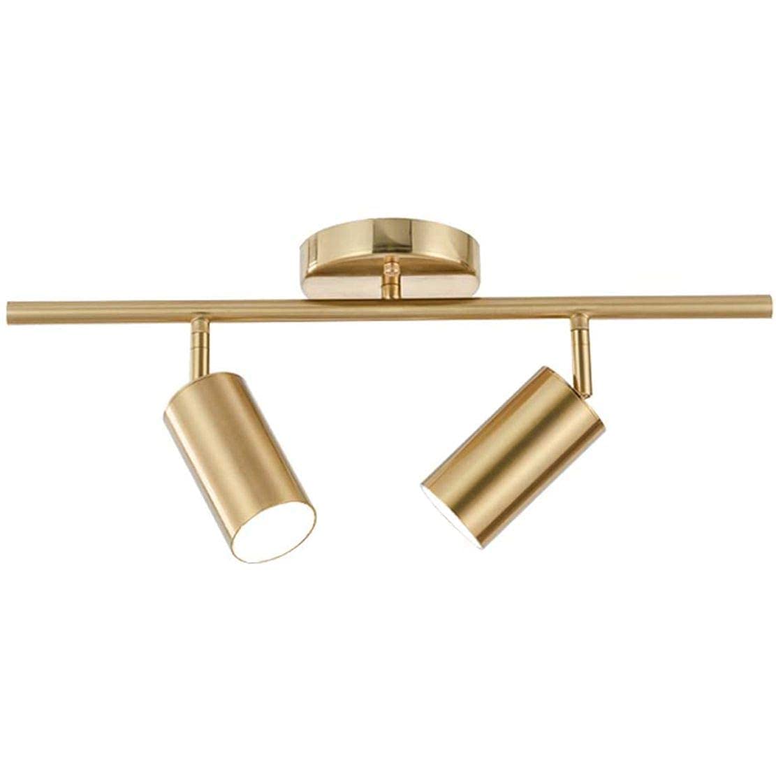 BOKT Mid Century Modern 2-Lights LED Track Lighting Kit 2 Ways Gold Flush Mount Ceiling Spotlight Brushed Brass Adjustable Angle Track Lighting Fixture