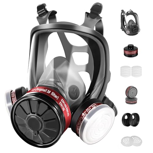 QIFUTT Gas Masks Survival Nuclear and Chemical - Reusable Full Face Respirator Mask with P-A-1 & 40mm Activated Carbon Filter for Chemicals,Painting,Sanding,Polishing