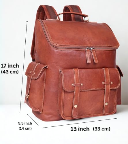 Brown Leather Backpack for Men – 17-inch Genuine Leather Laptop Bag, Vintage Travel Rucksack with Padded Straps, Large Capacity Carry-On for Office, College, Hiking & Airplane Travel3