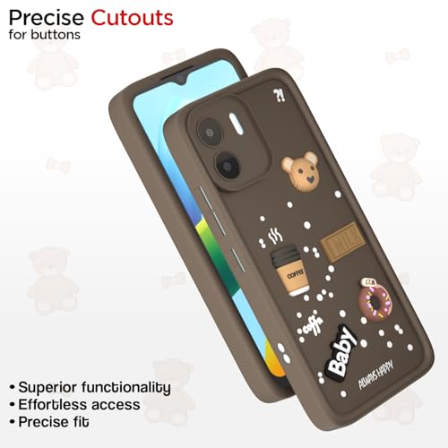Image of Outlouders Back Cover for Redmi A1 / Redmi A2 | 3D Cartoon Cute Fun Bear | Silicone Full Body Protection Bumper Case (Brown)