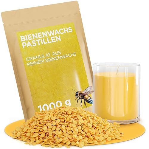 molinoRC 1kg Bienenwachs Pastillen [100% natürlich rein ohne Zusatz anderer Wachse] - Premium Qualität für Kerzen, Kosmetik, Lederpflege, Möbelpflege und Herstellung Bienenwachstücher - Beeswax