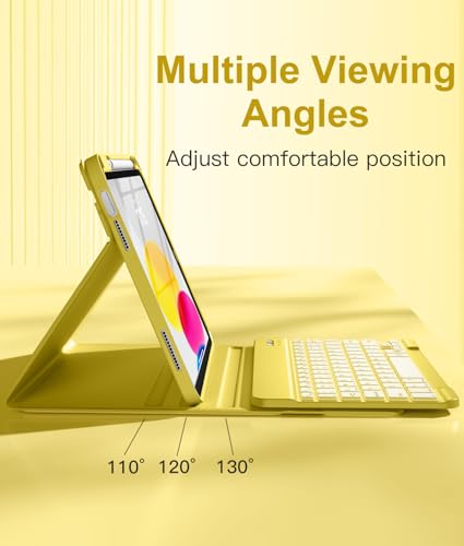 Hamile for iPad 11th 10th Generation Case with Keyboard - 7 Colors Backlit Wireless Detachable Folio Keyboard Cover with Pencil Holder for iPad 11-inch A16 2025 10th Gen 10.9 Inch 2022 (Yellow)