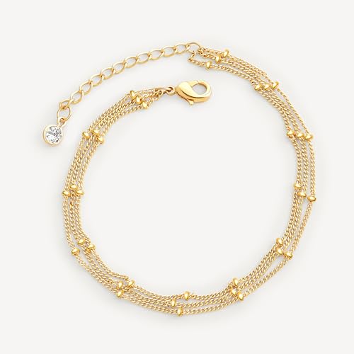 Image of MEVECCO Bracelet for Women 14K Gold Plated Dainty Chain Simple Jewelry Cute Handmade Minimalist for Her