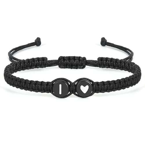 Image of Initial Letter Bracelet for Women Men, Alphabet Handmade Black Adjustable Braid Rope Heart Bracelet, Jewelry Gifts for Daughter Mother's Day Mom Sister