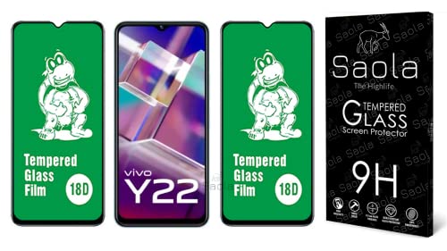 Image of Saola 18D Tempered Glass With Inbuilt Airbag Borders For Vivo Y22 Smartphone (Pack Of 2) With Free Installation Kit. Full Screen Coverage - 6.55 Inch