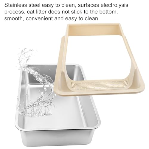 Katzentoilette – graues Tablett aus PP & Edelstahl 39,75 x 40,8 x 19,81 x 17,48 cm, Schaufel für eine einfache Reinigung, Geruchskontrolle im Innenbereich | Kätzchen für Toilette