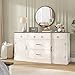 Maupvit Buffet Cabinet with Storage, 58'' Large Sideboard Buffet with 5 Drawers and 2 Doors, Adjustable Shelves, Farmhouse Wood Coffee Bar Table Storage Cabinet for Dining, Living Room, Kitchen(White)