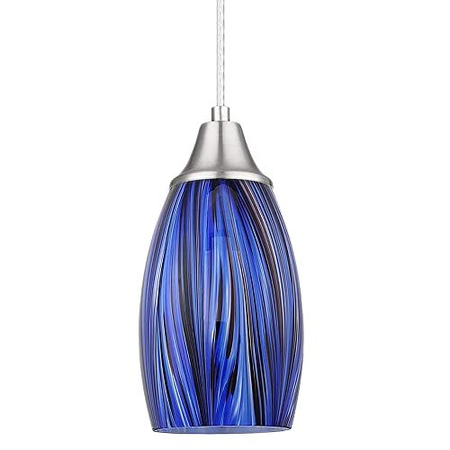 karyfine Mini Art Glass Dark Blue Pendant Lights Kitchen Island Hand Blown Mini Glass Pendant Lights with Brush Nickel Finish Adjustable Cord for Kitchen Over Sink,Hallway,Dining Room,Stairsway