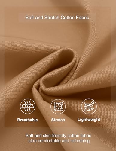 COOFANDY Men's Casual Shorts Cotton Elastic Waist Drawstring Shorts Lightweight Summer Beach Shorts Dark Khaki