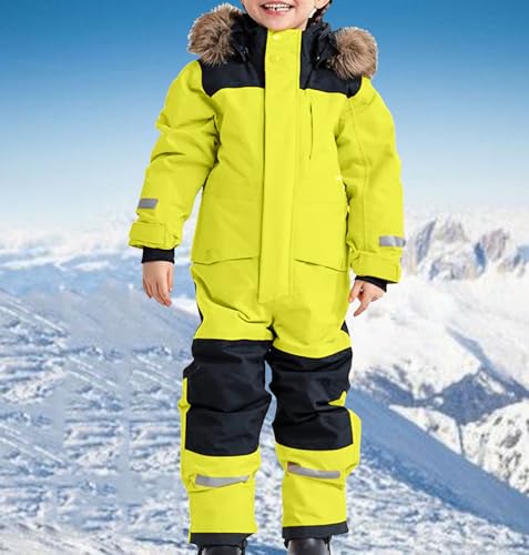 Kids Waterproof Snowsuit Insulated Windproof Ski Suit Fleece Lined One Piece Snowboard Jumpsuit with Faux Fur Hood2