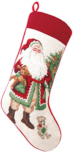 Lynn Haney Teddy Bear Santa Needlepoint Stocking, 11x18