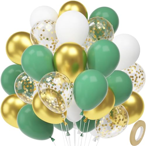 BELSVOR 50 Stück Luftballons, Luftballons Geburtstag, 50 Stück(15 Grün, 15 Weiß, 10 Gold...
