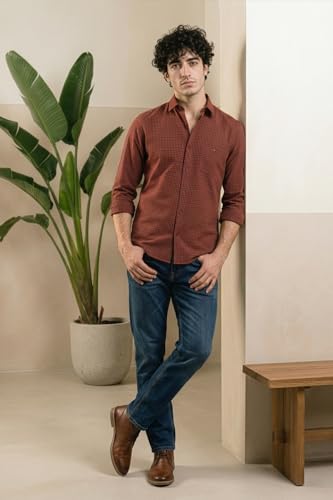 Image of Louis Philippe Men's Slim Fit Premium Cotton Easy Care, Soft Handfeel Full Sleeve Checks Casual Shirt