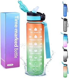 Lychico Sports Water Bottle 1L with Straw, BPA Free Tritan Non-Toxic Plastic, Leakproof & Flip Lid Ideal for Sports, Gym, Fitness, Outdoor, Cycling, School & Office, Orange/Green Gradient (ydsp)