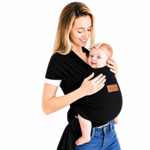 Image of Baby Wrap Carrier - Breathable Cotton Newborn to Toddler Carrier 8-35 lb - Secure Postpartum Baby Holder with Front Pocket by Max&So (Black)