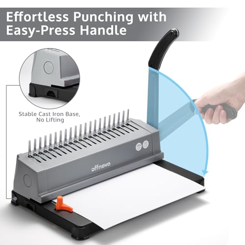 Image of OFFNOVA Binding Machine, 21-Hole 450 Sheets Paper Comb Punch Binder Machine for Letter Size / A4 / A5 Paper, Easy to Punch Handle, Adjustable Margin, Gray