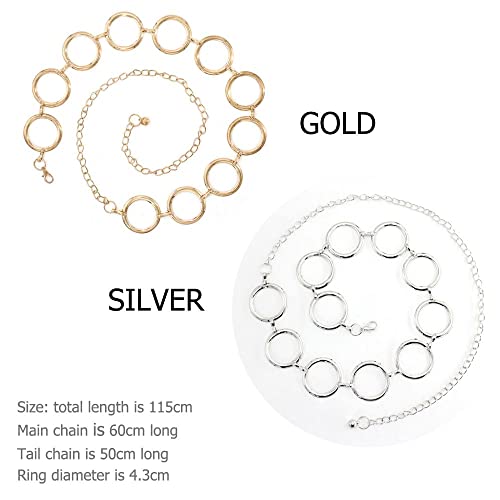 Metal Chain Belt Round Alloy Belt Gold Silver Big Ring Long Tassel Waistband(silver)2