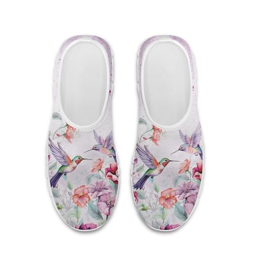Image of Hummingbird Floral Print Lightweight Walking Shoes for Women Mesh Casual Sneakers Size 5-10.5