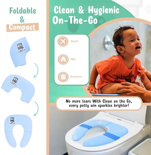 Travel Potty Seat: Portable w Carrying Case for Toddler Toilet Training, Foldable Non-Slip Silicone for kids public toilets, CLEAN ON THE GO (Blue) - 4